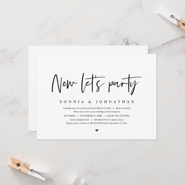 Wedding Elopement, Now let's party Invitation (Front/Back In Situ)