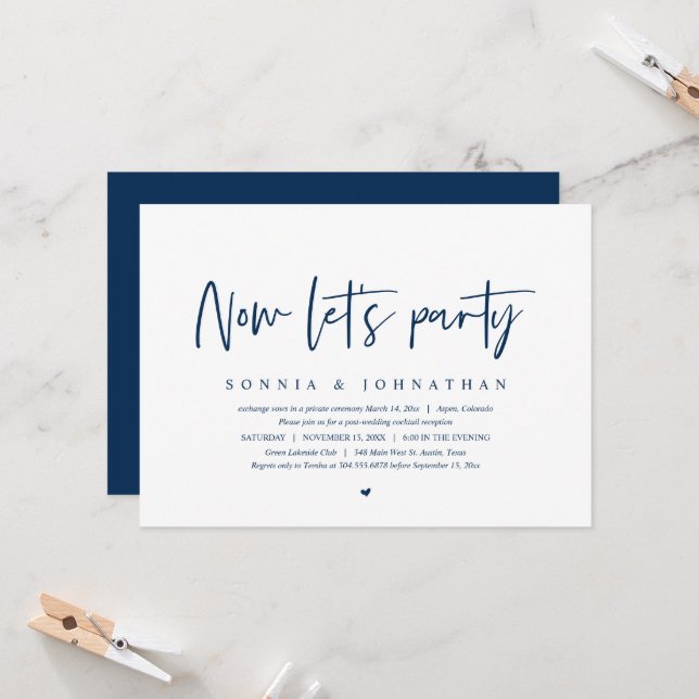 Wedding Elopement, Now let's party Invitation (Front/Back In Situ)