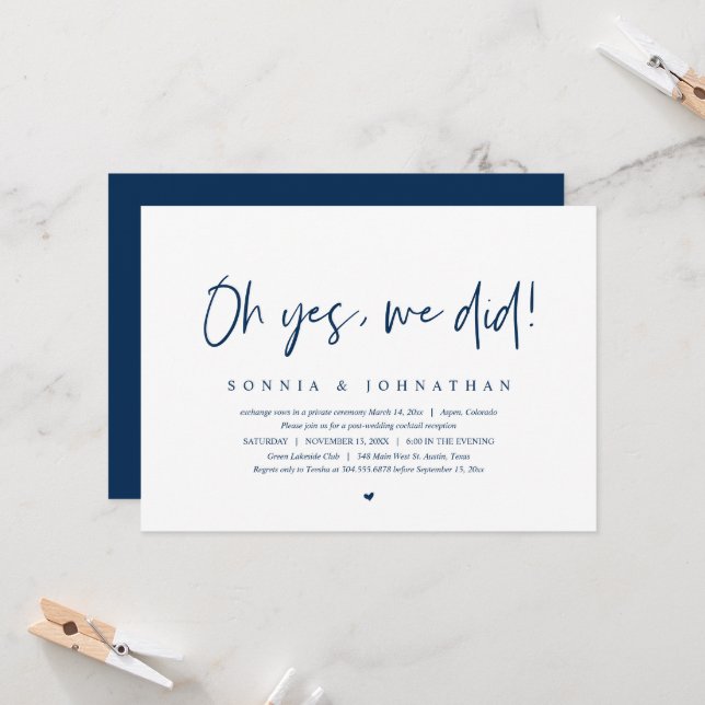 Wedding Elopement, Oh Yes, We did Invitation (Front/Back In Situ)