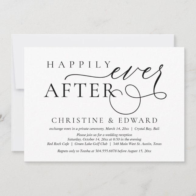 Wedding Elopement Party, Happily Ever After Invita Invitation (Front)