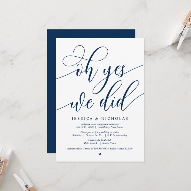 Wedding Elopement Party, Oh Yes, We Did Invitation (Front/Back In Situ)