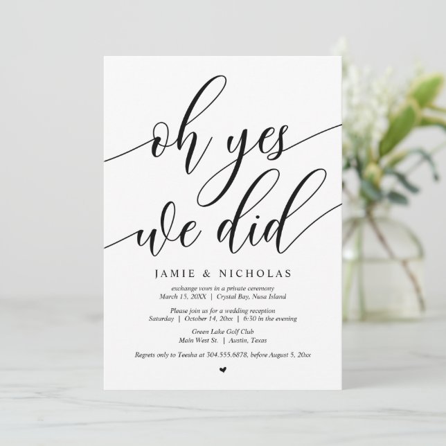 Wedding Elopement Party, Oh Yes, We Did Invitation (Standing Front)
