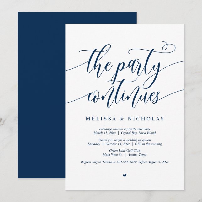 Wedding Elopement Party, The Party Continues Invitation (Front/Back)