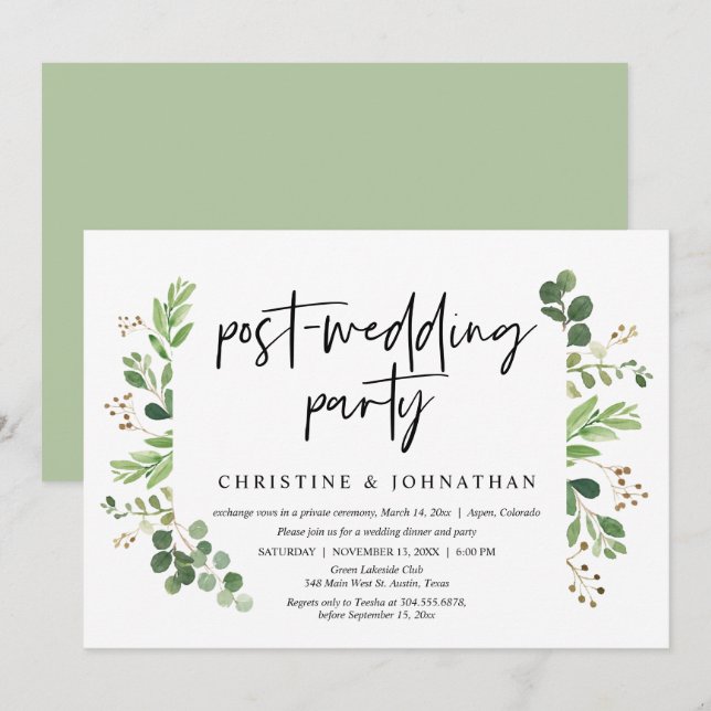 Wedding Elopement, Post-wedding party Invitation (Front/Back)