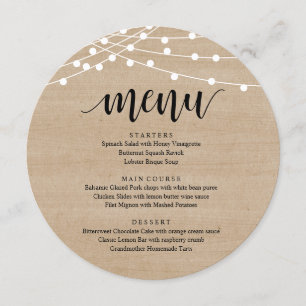 Wedding Elopement Reception Dinner, Brown Wood Menu