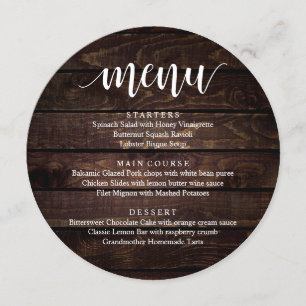 Wedding Elopement Reception Dinner, Rustic Cottage Menu