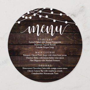 Wedding Elopement Reception Dinner, Rustic Wood Menu