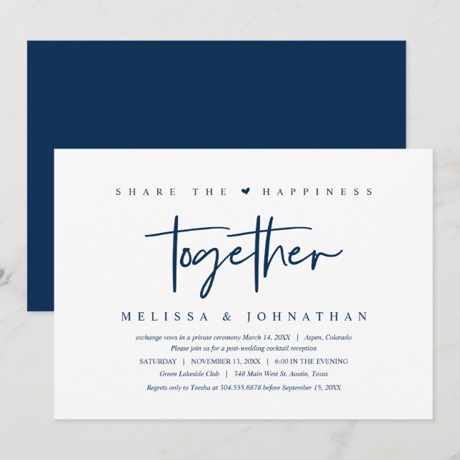 Wedding Elopement, share happiness together Invita Invitation (Front/Back)