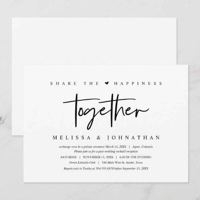 Wedding Elopement, share happiness together Invitation (Front/Back)