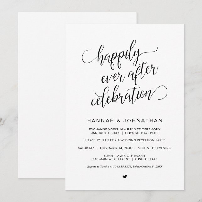 Wedding Elopement, Simple Classy Black Calligraphy Invitation (Front/Back)