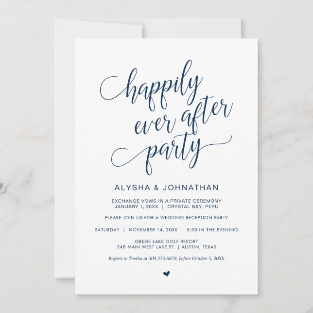 Wedding Elopement, Simple Classy Navy Blue, Invitation (Front)