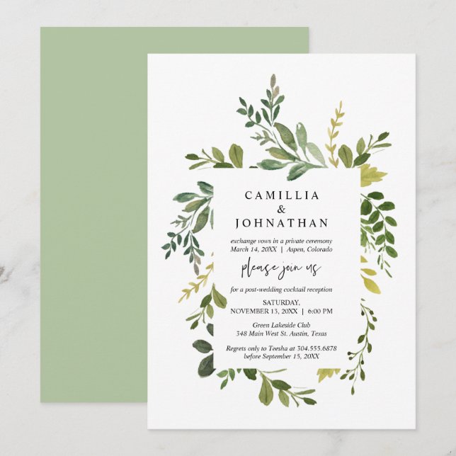 Wedding Elopement, Summer Greenery Themed Invitati Invitation (Front/Back)