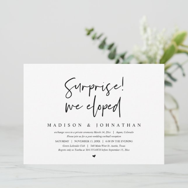 Wedding Elopement, Surprise, we eloped Invitation (Standing Front)