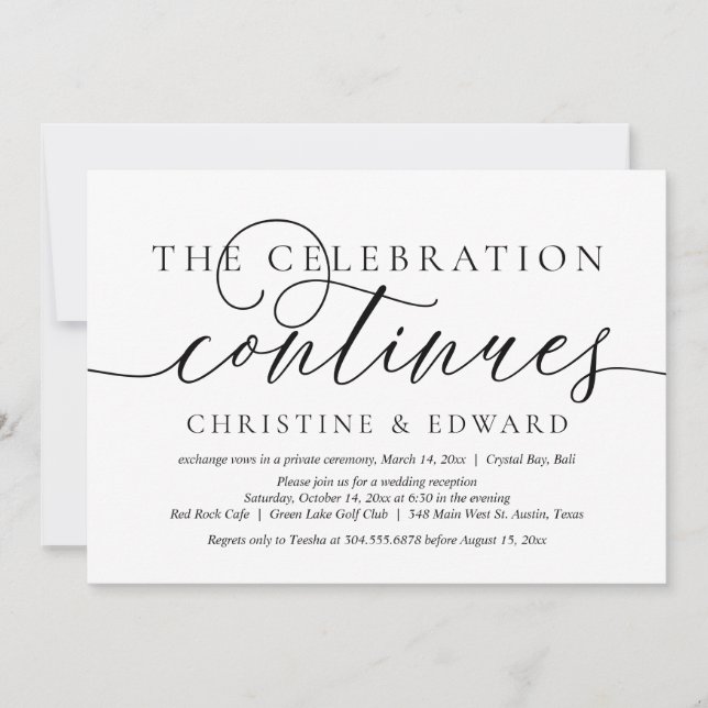 Wedding Elopement, The Celebration Continues Invit Invitation (Front)