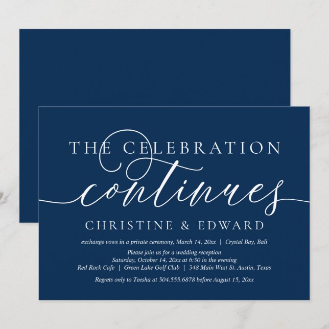 Wedding Elopement, The Celebration Continues Invitation (Front/Back)