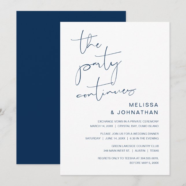 Wedding Elopement, The Party Continues Invitation (Front/Back)