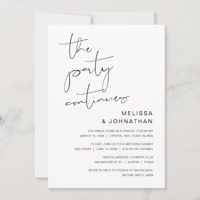Wedding Elopement, The Party Continues Invitation (Front)