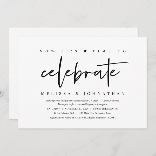 Wedding Elopement, time to celebrate Invitation (Front/Back)