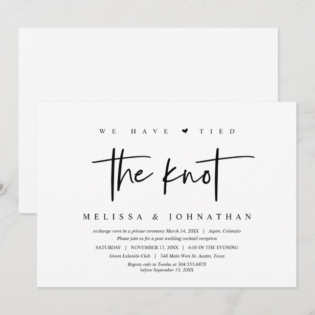 Wedding Elopement, We have tied the knot Invitation (Front/Back)