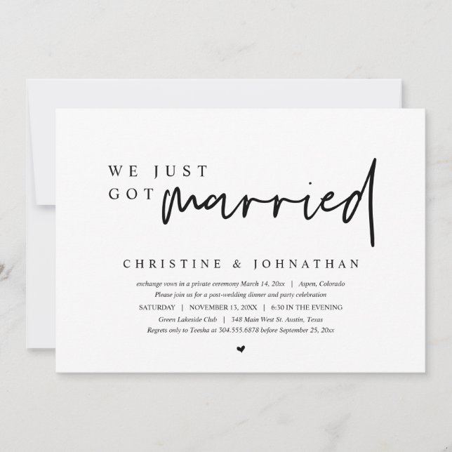 Wedding Elopement, We Just Got Married  Invitation (Front)