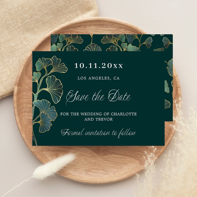 Wedding emerald green ginkgo greenery save the date (Creator Uploaded)