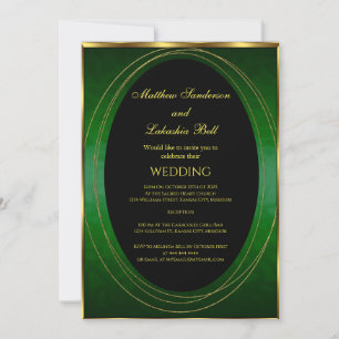 Wedding Emerald Green gold Black Elegant Modern  Invitation
