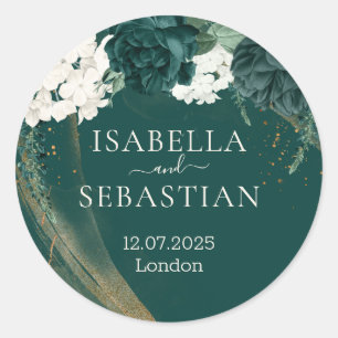 Wedding Emerald Green Rose Classic Round Sticker