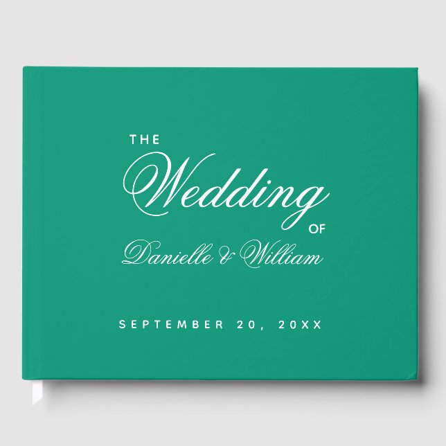 Wedding Emerald Green Simple Script  Guest Book (Front)