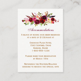 Wedding Enclosure Card - Burgundy Floral, Feathers