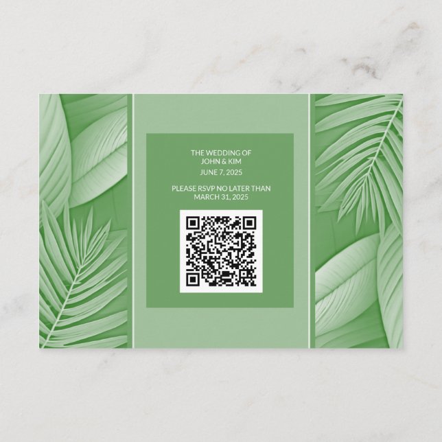 Wedding Enclosure Card Tropical Green (Back)