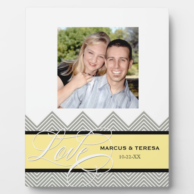 Wedding Engaged Chic Chevron Modern Personalised Plaque (Front)