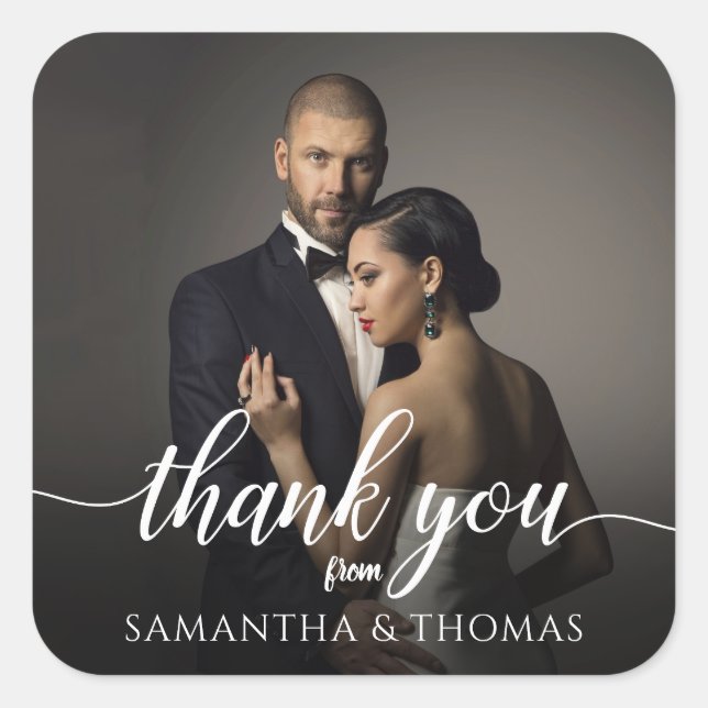 Wedding Engagement Anniversary Photo Thank You Square Sticker (Front)