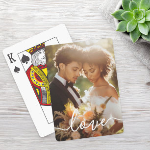 Wedding engagement couple photo love white text playing cards
