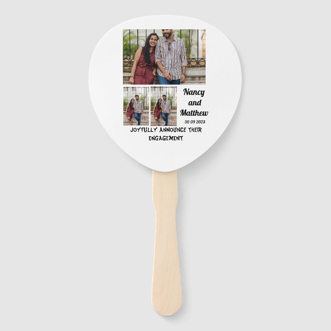 Wedding Engagement custom 3Photo Collage Hand Fan (Front)