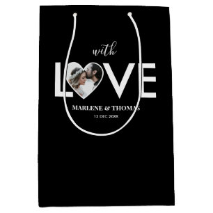 Wedding Engagement Custom Photo Black Heart Frame Medium Gift Bag