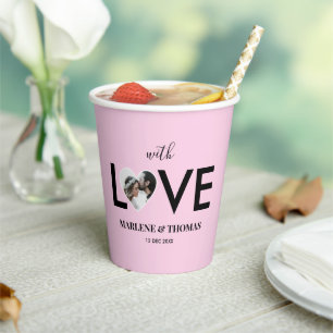 Wedding Engagement Custom Photo Pink Heart Frame Paper Cups