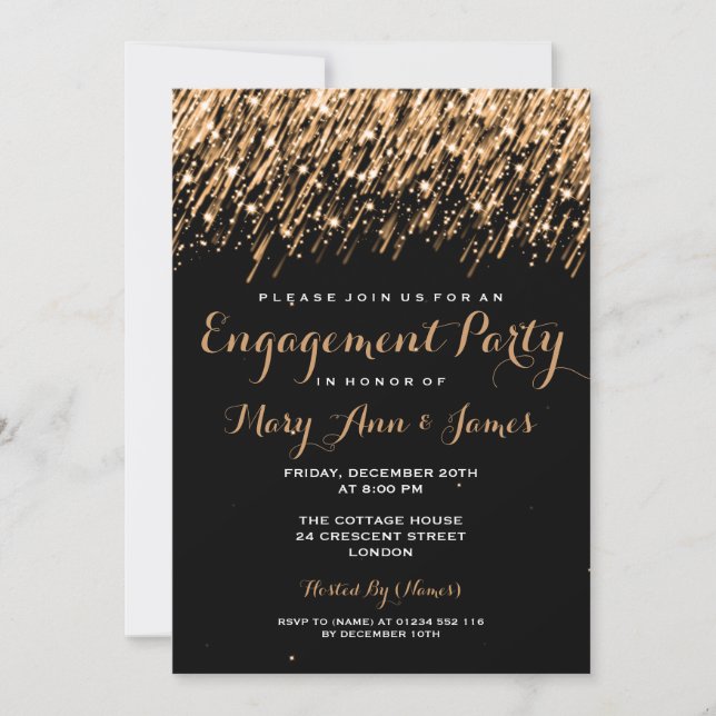 Wedding Engagement Falling Stars Gold Invitation (Front)