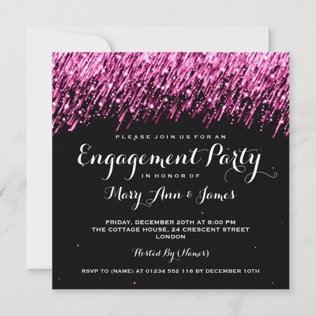 Wedding Engagement Falling Stars Pink Invitation (Front)
