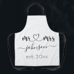 Wedding Engagement Heart Mr Mrs Personalised Name Apron<br><div class="desc">Mr. and Mrs. personalised last name or surname with cute girly heart cooking apron with customised name and established date which makes a personalised and special gift for a wedding,  anniversary,  Christmas or engagement gift.</div>