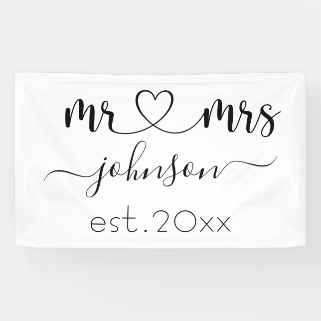 Wedding Engagement Heart Mr Mrs Personalised Name Banner (Horizontal)