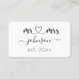 Wedding Engagement Heart Mr Mrs Personalised Name Business Card