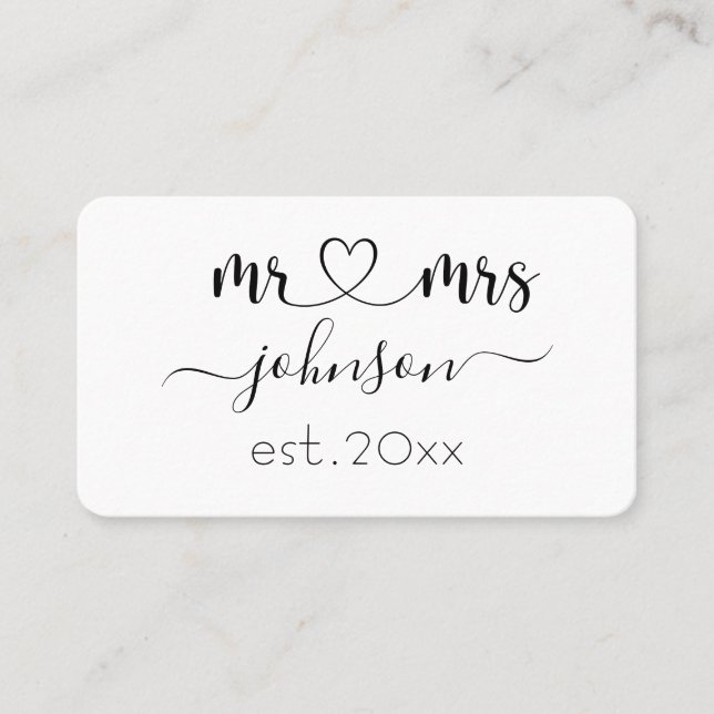 Wedding Engagement Heart Mr Mrs Personalised Name Business Card (Front)