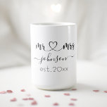 Wedding Engagement Heart Mr Mrs Personalised Name  Coffee Mug<br><div class="desc">Mr. and Mrs. personalised last name or surname with cute girly heart coffee cup with customised name and established date which makes a personalised and special gift for a wedding,  anniversary,  Christmas or engagement gift.</div>