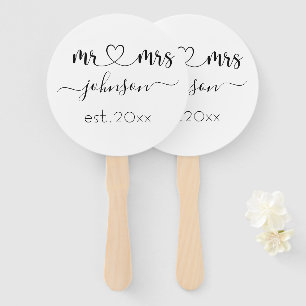 Wedding Engagement Heart Mr Mrs Personalised Name Hand Fan