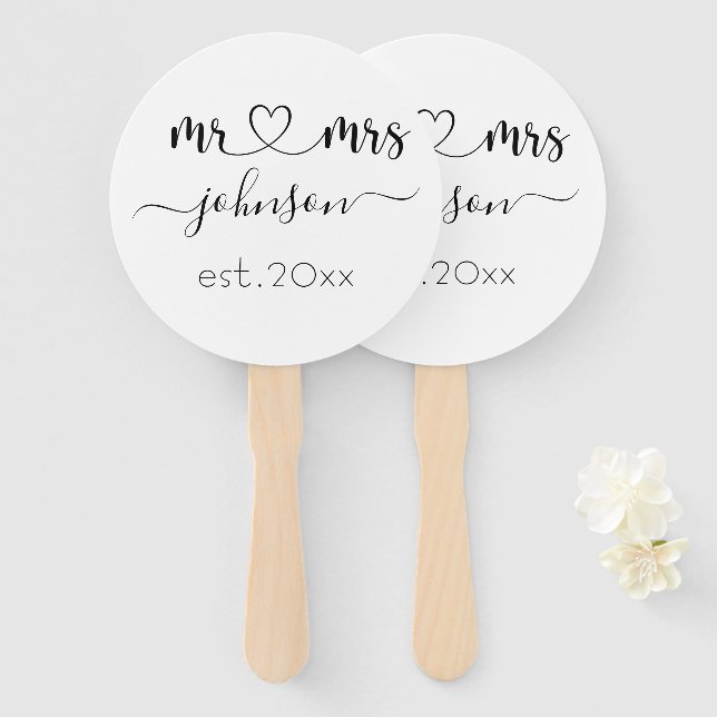 Wedding Engagement Heart Mr Mrs Personalised Name Hand Fan (Front and Back)