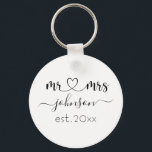 Wedding Engagement Heart Mr Mrs Personalised Name Key Ring<br><div class="desc">Mr. and Mrs. personalised last name or surname with cute girly heart keychain wedding favour with customised name and established date which makes a personalised and special gift for a wedding,  anniversary,  Christmas or engagement gift.</div>