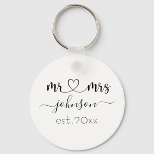 Wedding Engagement Heart Mr Mrs Personalised Name Key Ring