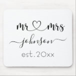 Wedding Engagement Heart Mr Mrs Personalised Name Mouse Mat<br><div class="desc">Mr. and Mrs. personalised last name or surname with cute girly heart mouse pad with customised name and established date which makes a personalised and special gift for a wedding,  anniversary,  Christmas or engagement gift.</div>