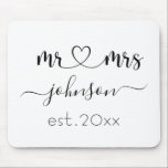 Wedding Engagement Heart Mr Mrs Personalised Name Mouse Mat<br><div class="desc">Mr. and Mrs. personalised last name or surname with cute girly heart mouse pad with customised name and established date which makes a personalised and special gift for a wedding,  anniversary,  Christmas or engagement gift.</div>