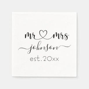 Wedding Engagement Heart Mr Mrs Personalised Name Napkin
